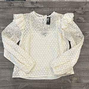 Express cream lace ruffle long sleeve top with tank attached NEW size XS